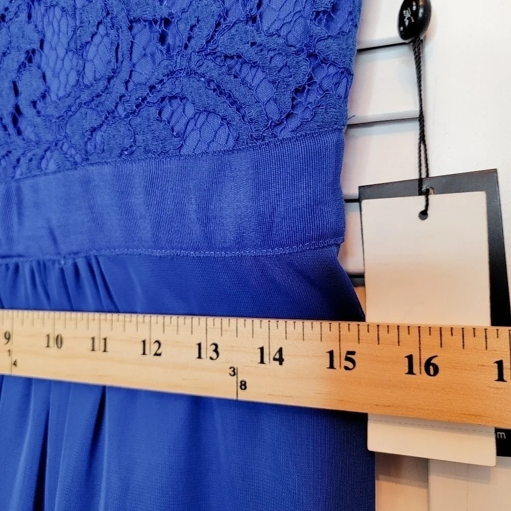 ADRIANNA PAPELL Mini Dress Strapless Stretch Tulle Lace Blue Lined Love Story 10